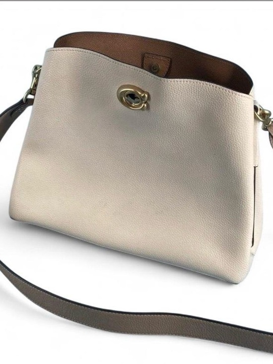 Coach Handbags - Coach Cream Leather Turnlock Shoulder Bag with Brown Trim